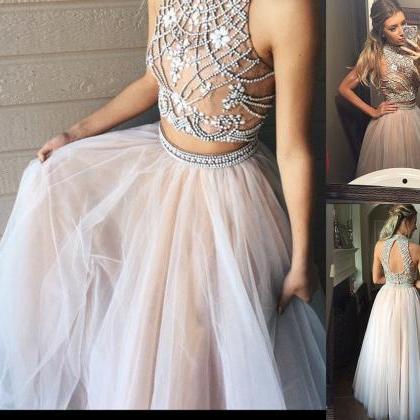 Two Piece Prom Dresses,a Line Tulle Prom Dress..