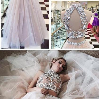 Two Piece Prom Dresses,a Line Tulle Prom Dress..