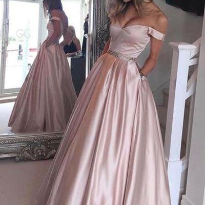Pearl Pink Prom Dress,a-line Off The Shoulder Long..