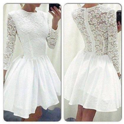 White Lace Prom Dress,short Cute Prom Dresses,long..