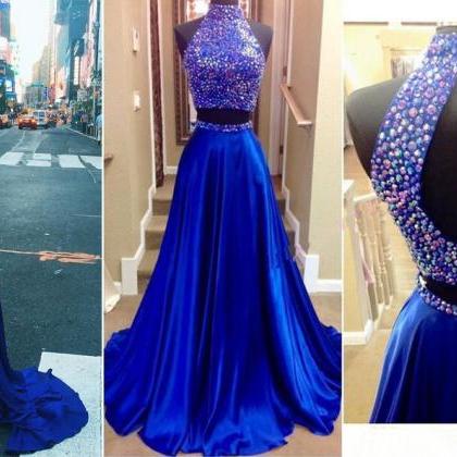 Two Piece Royal Blue Prom Dress,long Prom Dress..
