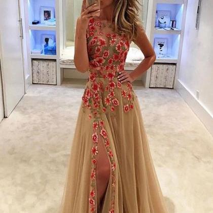 Unique Tulle Prom Dress,Applique Lo..