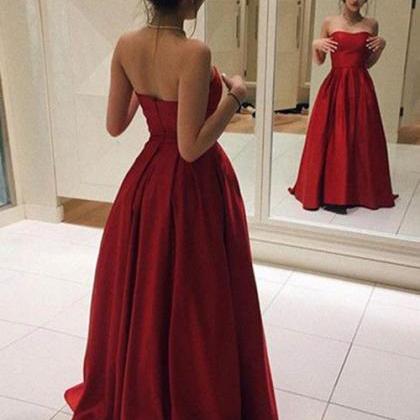 Red Long Prom Dresses,a-line Elegant Strapless..