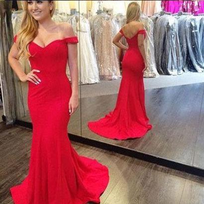 Off Shoulder Red Prom Dress,mermaid Prom..
