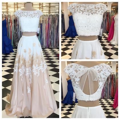 A-line Lace Appliques Prom Dress,two Piece Prom..