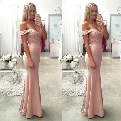 Bridesmaid Prom Dress With Lace Top,off Shoulder..