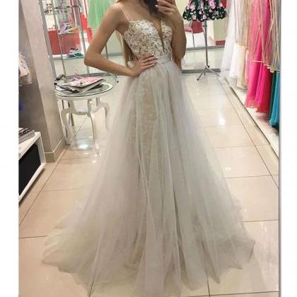 A-line Sweetheart Lace Top Prom Dress,sexy Tulle..