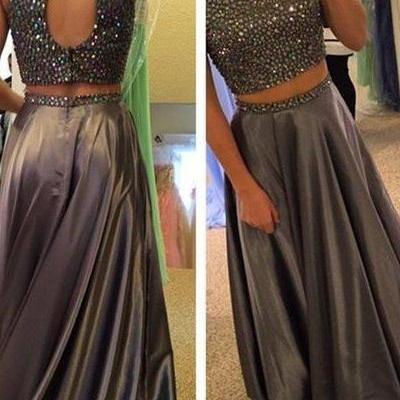 Two Pieces Prom Dress,beaded Prom Gown,high Neck..
