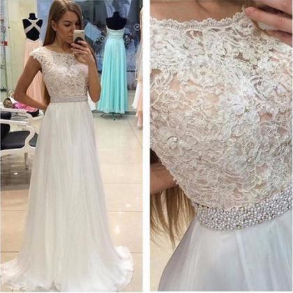 Lace Prom Dresses With Beading,cap Sleeve Party..