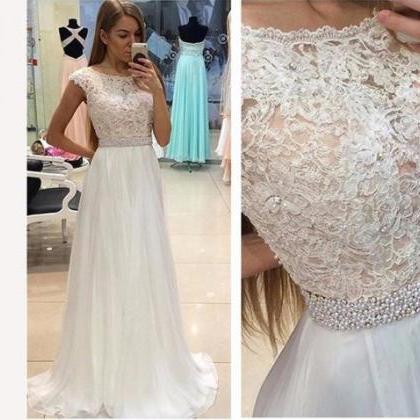 Lace Prom Dresses With Beading,cap Sleeve Party..