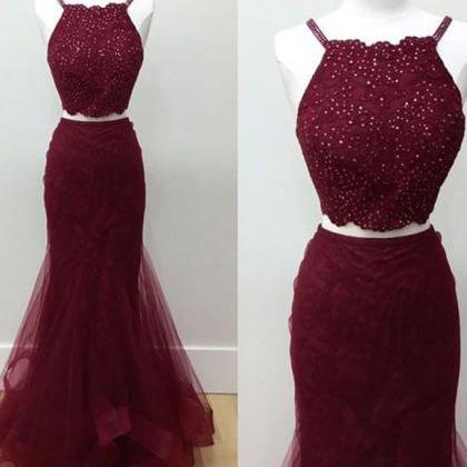 Two-piece Prom Dress With Lace Appliques,mermaid..