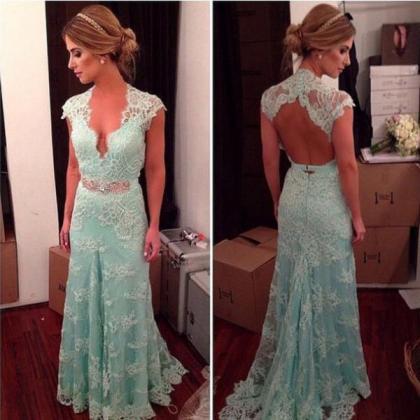 Sexy Backless Prom Dress,prom Gown With Lace..