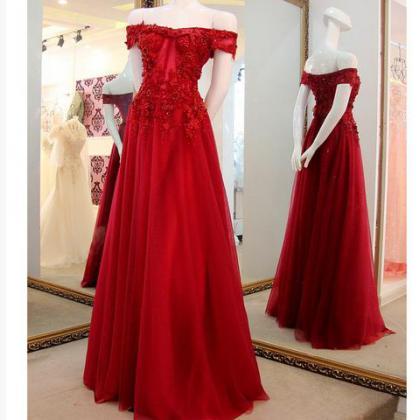 Red Prom Dress,off The Shoulder Prom Gown,applique..