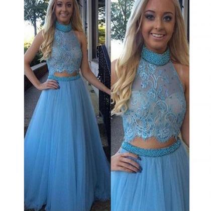 High Neck Prom Dresses,two Piece Prom Dress,a-line..