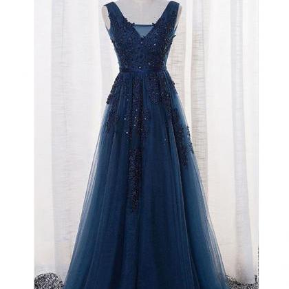 V-neck Prom Dress,a-line Tulle Prom Gowns,lace..