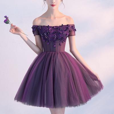 Cute A line Dark Purple Homecoming Dresses,Off-shoulder Short Prom Dress,Sexy Appliqued Homecoming Dress,Short Prom Gown with Beads,H072