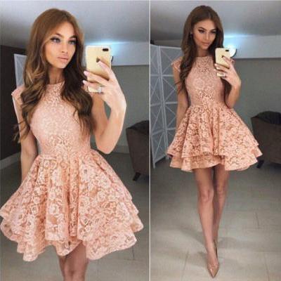 Charming A-Line Round Neck Homecoming Dress,Short Prom Dress,Mini Dress,Lace Cocktail Dress,Lace Short Homecoming Dress,A-line Homecoming Gown,H083