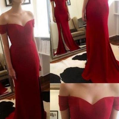 Off the Shoulder Red Prom Dresses, Floor-Length Evening Dresses, Real Made Charming Evening Dresses,XC15
