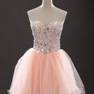 Strapless Sweetheart Jewel Embellished Short Homecoming Dress, Party Dress Featuring Lace-Up Back