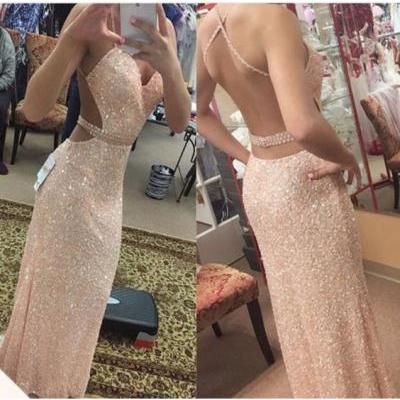 Sparkly Sexy Long Prom Dresses,Sequin Shiny Prom Gowns,Spaghetti Straps Backless Woman Formal Dress
