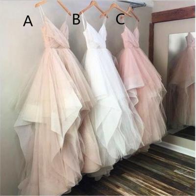 Spaghetti Straps Sweetheart Prom Dress,Asymmetry Tulle Prom Dresses,Unique Wedding Dress,Evening Dress,Plus Size Prom Gowns,Party Dresses,P017