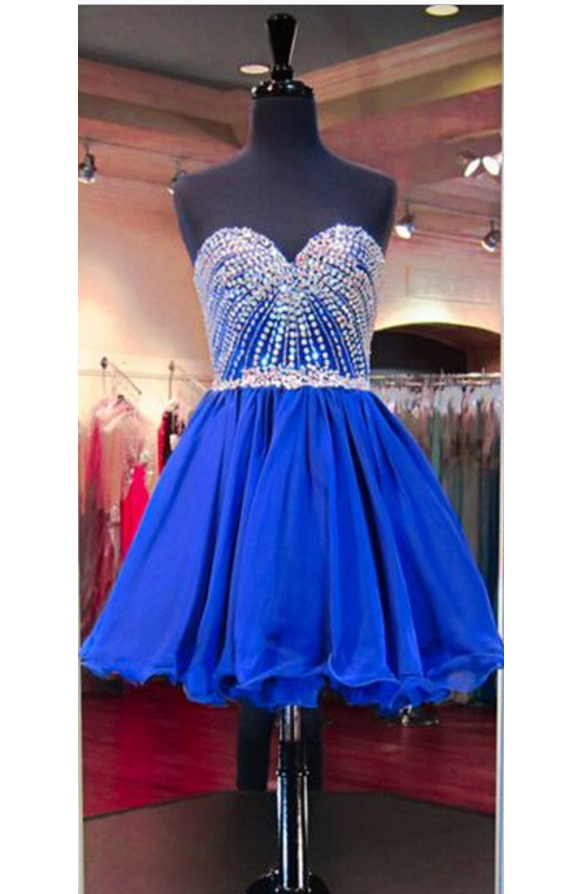 Strapless Shining Homecoming Dress,Royal Blue Sweetheart Beading ...