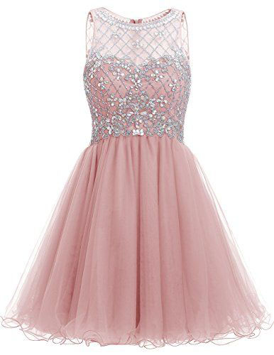 Pink Sleeveless Graduation Dresses,short A-line Tulle Homecoming Gown,featuring Sweetheart Illusion Crystal Embellished Bodice,cute Prom