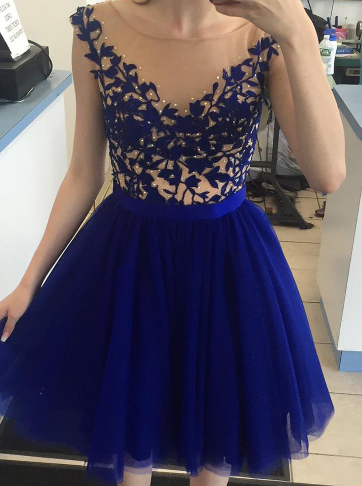 Royal Blue Appliqued Homecoming Dress,knee Length Homecoming Dresses,graduation Dress, Party Dresses,short Homecoming Gown,h046