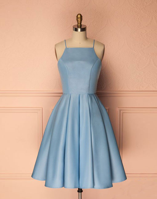 A Line Sky Blue Homecoming Gown,spaghetti Straps Homecoming Dresses,short Party Dresses,sleeveless Prom Dresses Cocktail Dresses Graduation