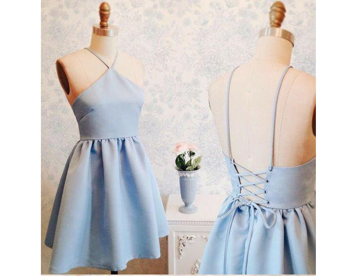 Light Blue Homecoming Gown,spaghetti Straps Homecoming Dress,stain Graduation Dress,mini Dresses,sweet 16 Dress,h050