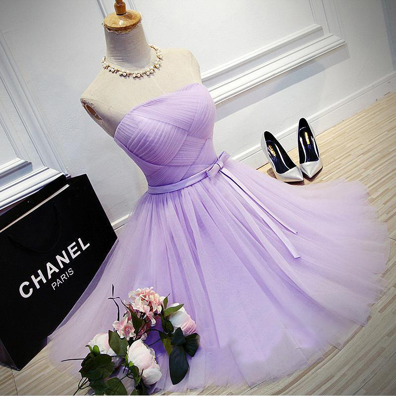 Elegant A-line Homecoming Dress,strapless Tulle Short Homecoming Dress With Bowknot,short Prom Dresses,lilac Homecoming Gown,graduation
