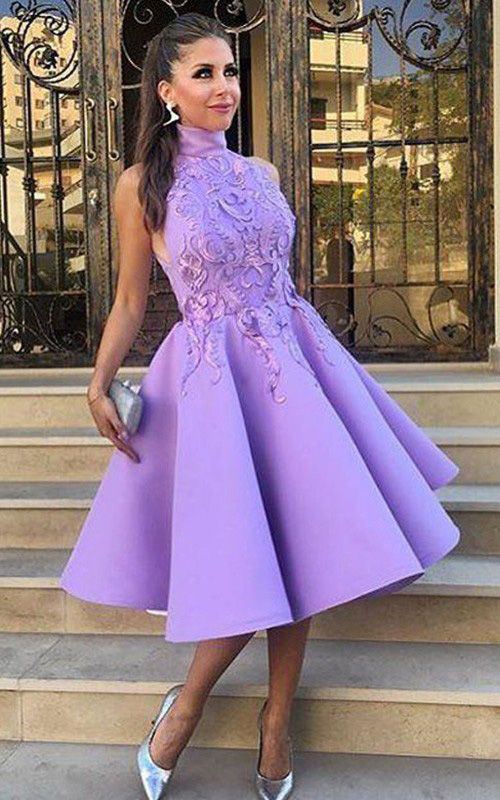 High Neck Homecoming Dress,sleeveless Homecoming Gown,tea-length Prom Dresses,party Dresses, Homecoming Gown,h069