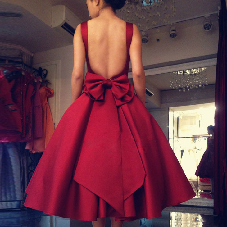 Sexy Backless Homecoing Dress With Bowknot,a-line Homecoming Gown,sleeveless Prom Dresses,charming Party Dress,prom Gown,formal Dress,h071