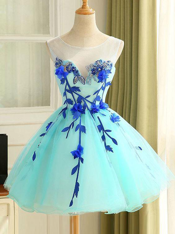 Appliqued Sleeveless Homecoming Dress Princess Beautiful Hand-made Flower Short Prom Dress Party Dress,poofy Tulle Homecoming Gown,h088