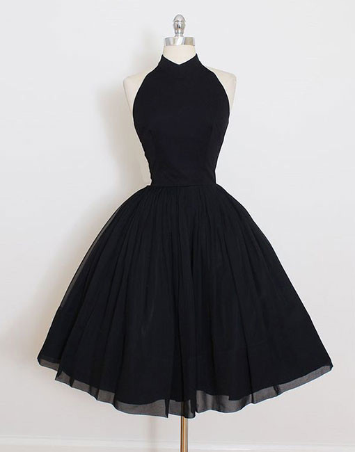 Cute A-line High Neck Homecoming Dresses,black Sleeveless Short Prom Dress,mysterious Graduation Dresses,h108