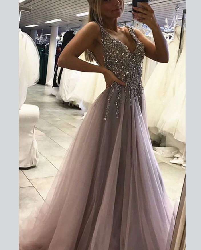 Sexy Sparkly V-neck Backless Sleeveless Prom Dress With Rhinestone,bling Party Dresses,prom Gown Long,sexy Evening Dress,p131