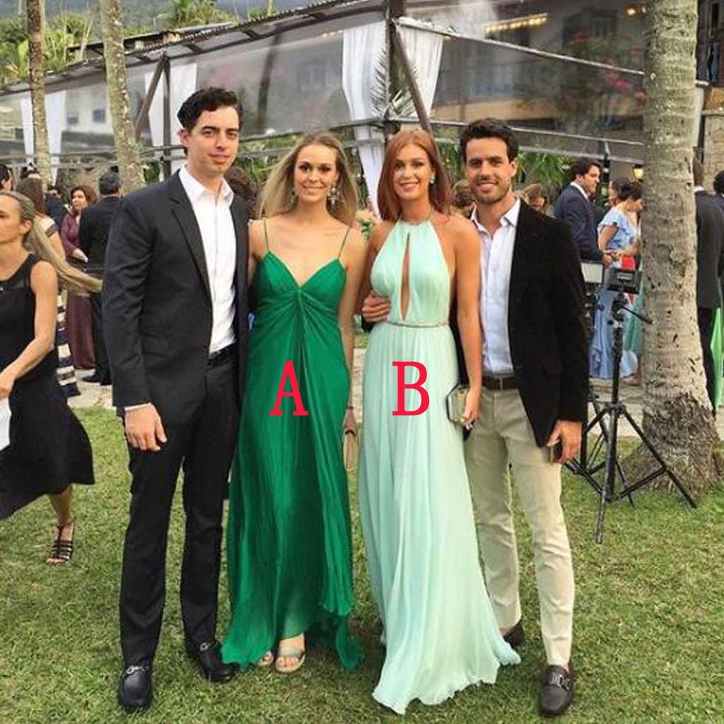 Green Beautiful Mismatched Chiffon Charming Long Wedding Bridesmaid Dresses,floor-length Prom Dresses,p142