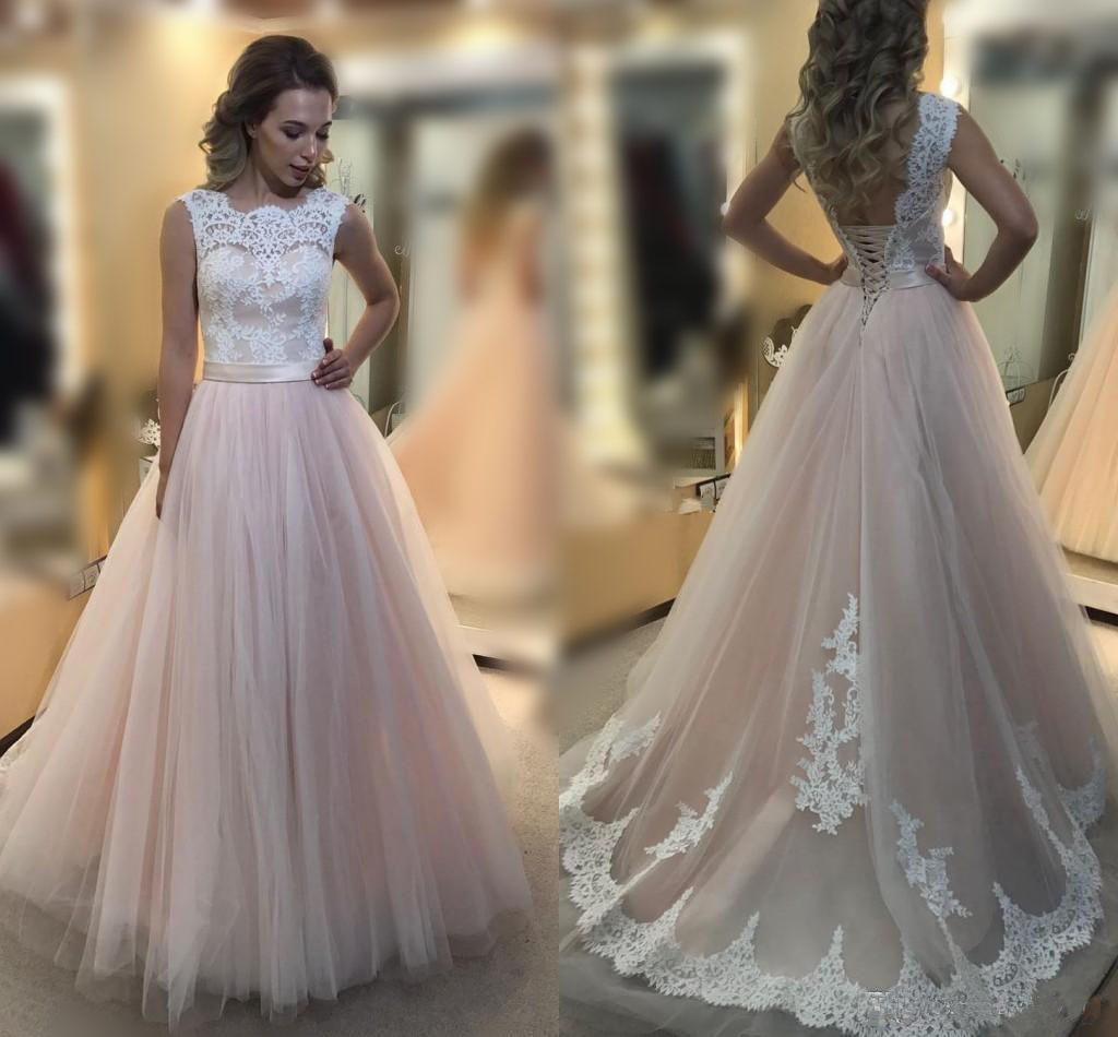 Light Pink Tulle Princess Prom Dress,a Line Formal Gown With Band,low Back Prom Dress With Lace,p145