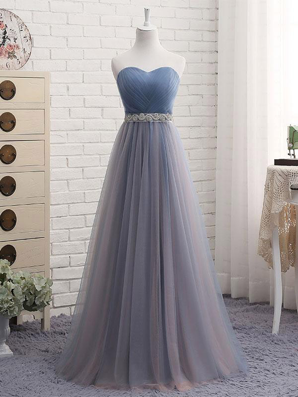 Dusty Blue A-line Sweetheart Floor-length Bridesmaid Dress,tulle Prom Dress,long Formal Dresses,p146
