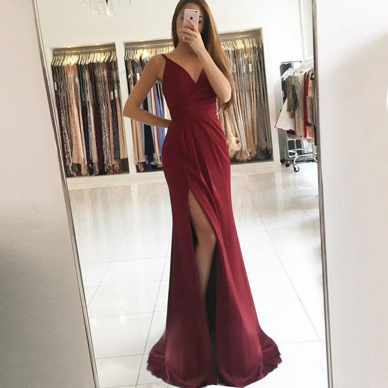 Burgundy plunge outlet dress