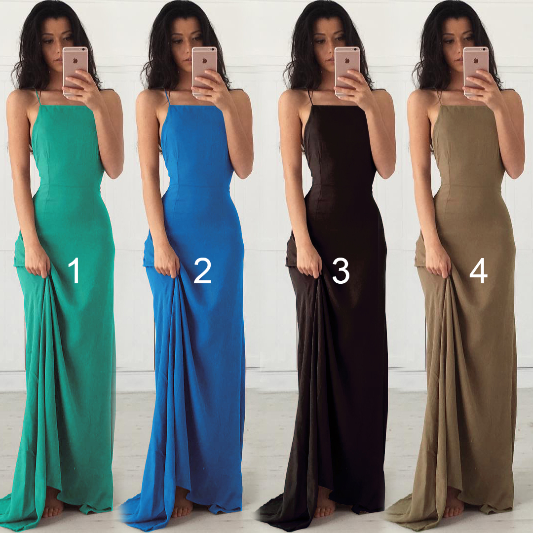 Spaghetti Straps Prom Dresses,criss-cross Straps Back Formal Gown,square Neck Evening Dress,sexy Sleeveless Prom Gown,p186