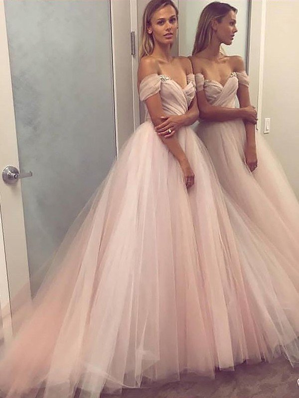 Elegant Off The Shoulder Tulle Prom Dress,sexy Long Tulle Evening Gown, Style Prom Gown,p204