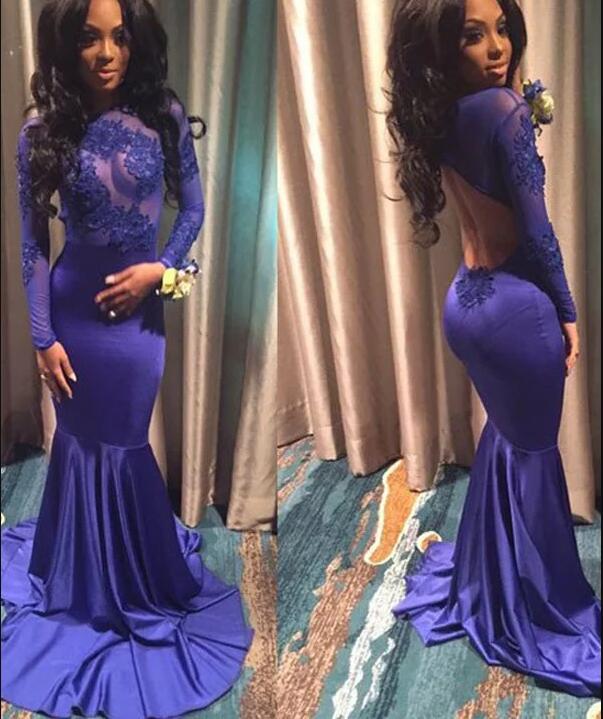 See-through Trumpet Long Sleeves Sweep/brush Train Evening Dresses,sexy Mermaid Open Back Prom Dresses,p236