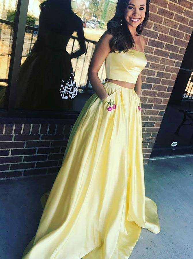 Two piece shop prom dresses yellow