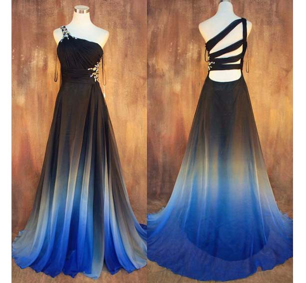 A-line One Shoulder Ombre Prom Dresses,unique Gradient Prom Dress,pretty Prom Gown,long Evening Dress,long Sleeveless Evening Gown P259