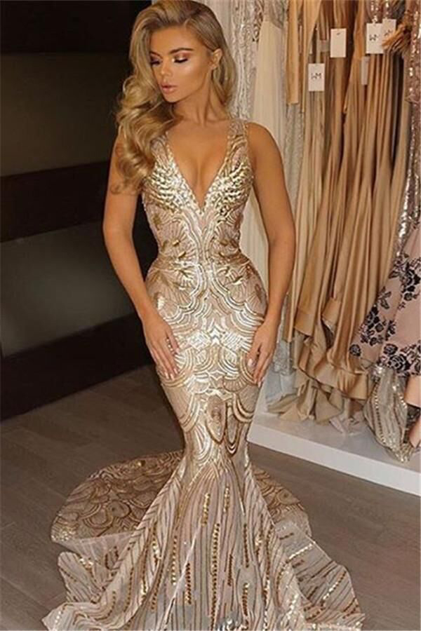 sexy sleeveless deep v sequined evening dress