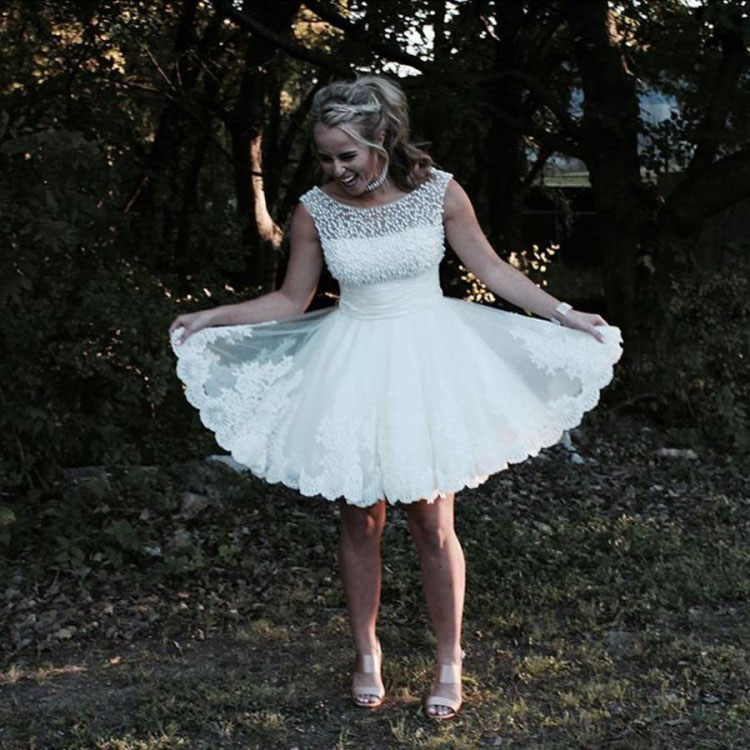 A Line Sleeveless Lace Appliqued Tulle Short Prom Dress With Pearls, Selling Short Homecoming Dress H218
