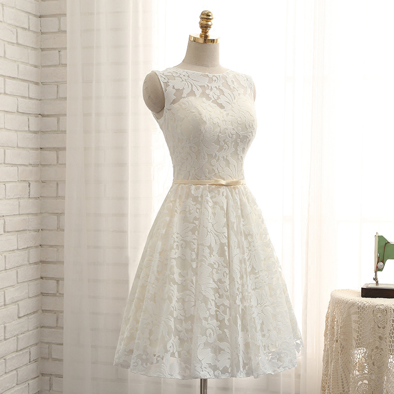 A Line Lace Homecoming Dress, Short Prom Dress With Belt, Cute Sleeveless Party Dress With Lace Up Back H225
