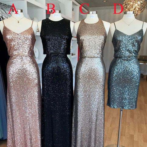 Affordable Mismatched Sequin Long Bridesmaid Dresses, Unique Custom Long Bridesmaid Dresses, Affordable Prom Dress B062