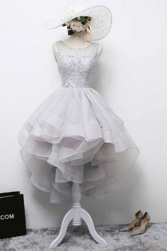 High Low Beading Homecoming Dresses With Layers, Princess Tulle Homecoming Gown, High Low Prom Dress H266